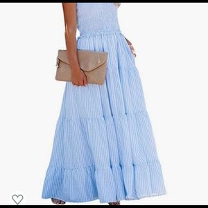 BLUE/WHITE Striped Maxi Dress